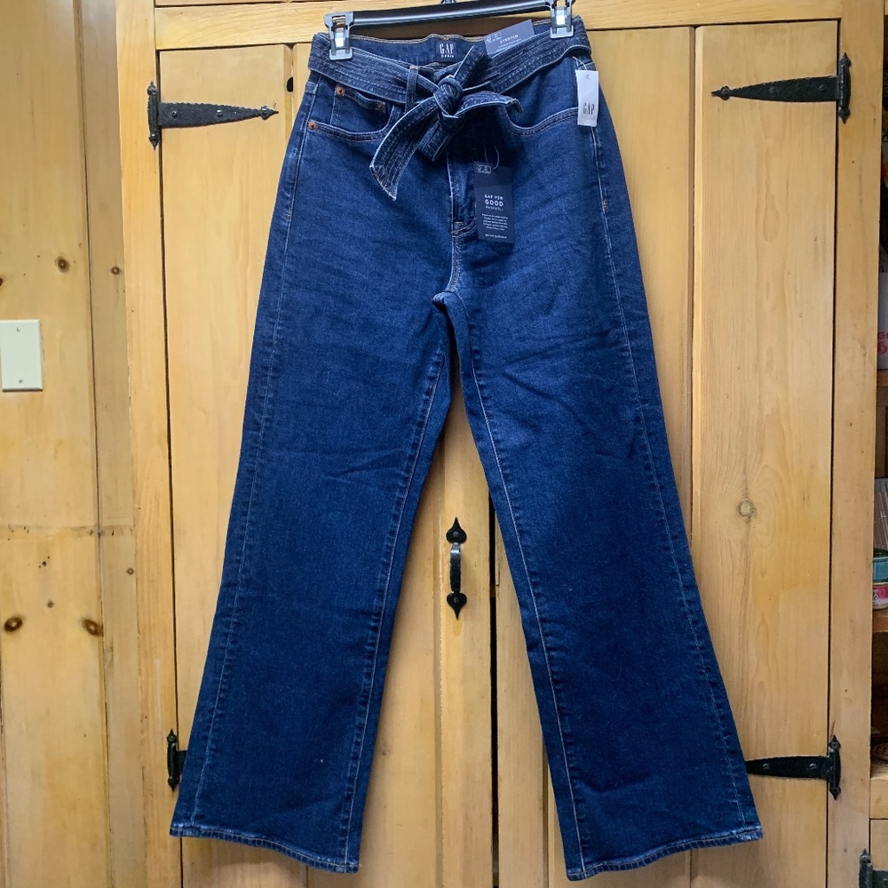 Belted wide leg jean trouser